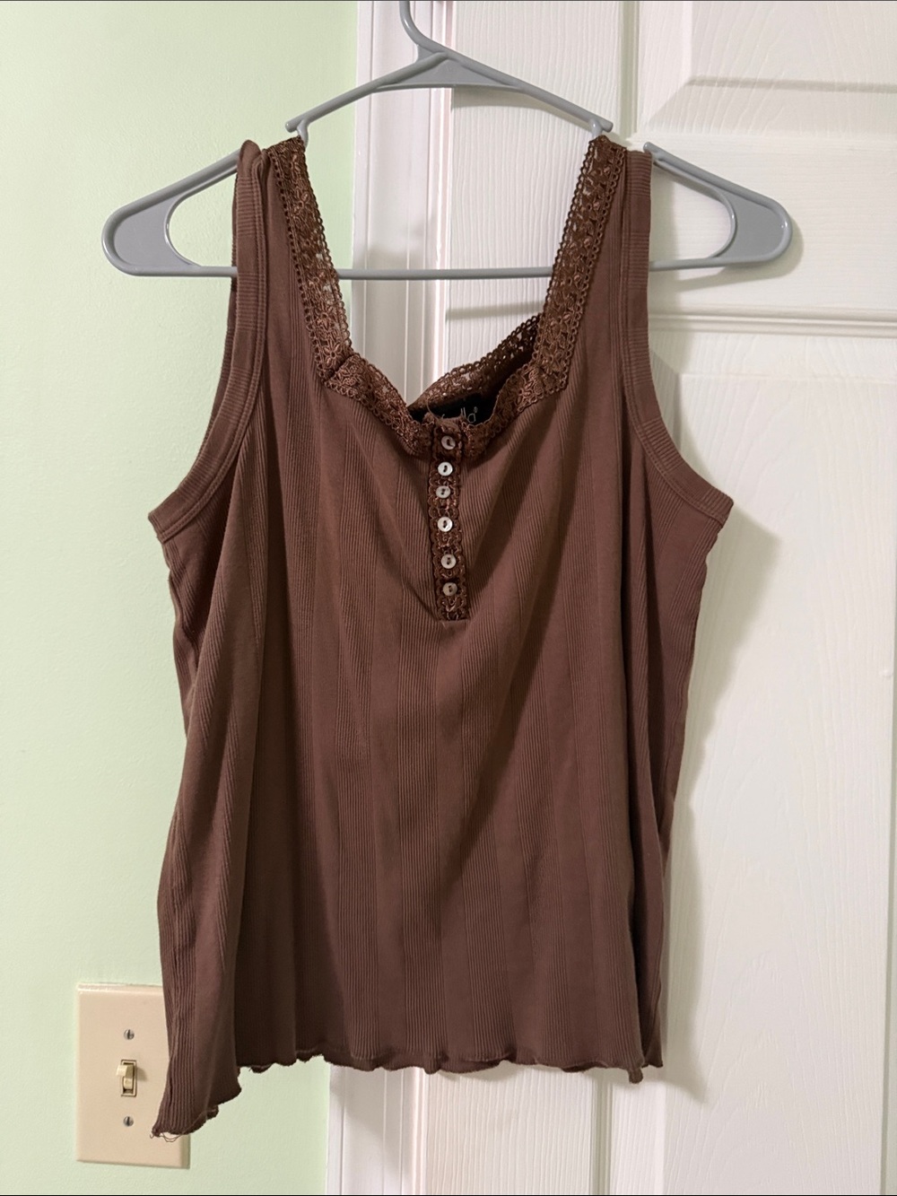 Rafaella Brown Lace-Trim Ribbed Tank Camisole